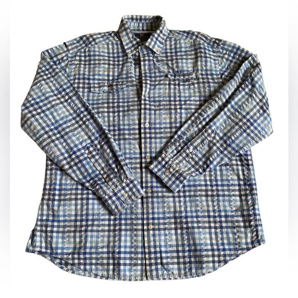 Vineyard Vines Plaid Harbor Shirt Men's Sz L Blue White Long Sleeve Vented Beach - Picture 13 of 15